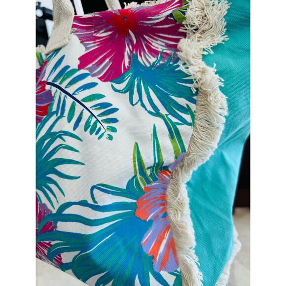 Beach Bag Tote, Ocean floral Beach Bags Pool Bag Shoulder Travel Tote - Picture 6 of 9